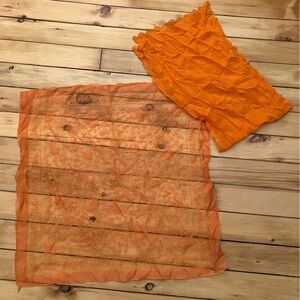 Vintage silk scarf PAIR Rectangle & Large square Orange floral & plain